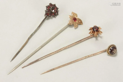 Four Various Red Stone Stick Pins,