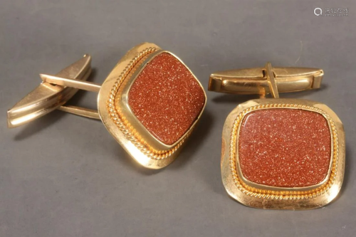 Pair of Gents 14ct Gold and Goldstone Cufflinks,