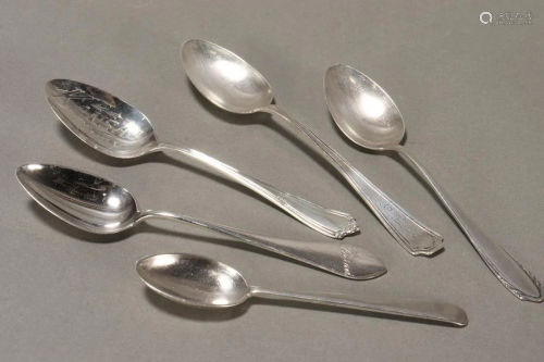Five Assorted Silver Teaspoons,