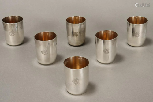 Set of Six Australian Sterling Silver Beakers,