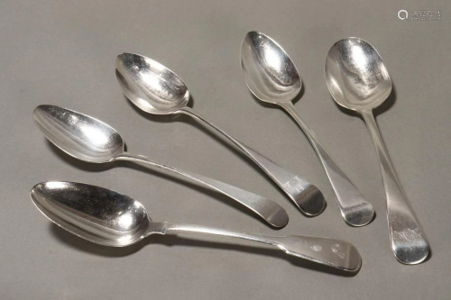 Five George III/IV Sterling Silver Table Spoons,