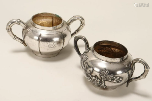 Two Chinese Export Silver Sugar Bowls,