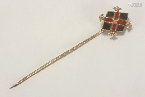 Victorian Scottish 9ct Gold & Bloodstone Stick Pin