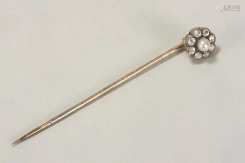 Victorian Diamond and Pearl Stick Pin,