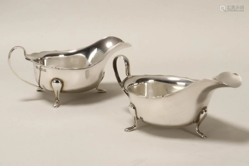 Two English Sterling Silver Gravy Boats,