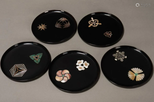 Fine Set of Five Japanese Meiji Period Lacquer