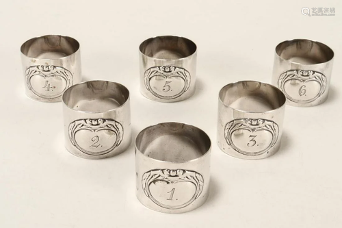 Set of Six German Silver Napkin Rings,