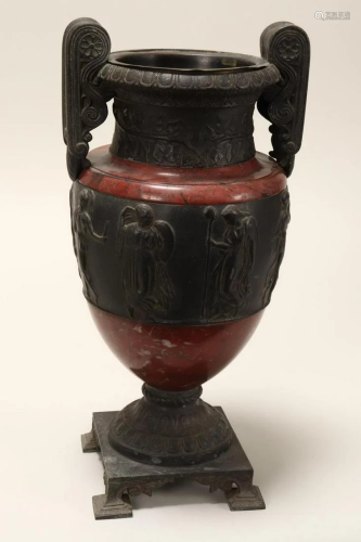 French Late 19th Century Bronze & Marble Vase,