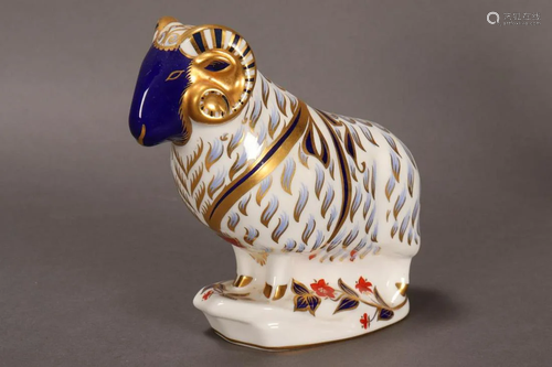 Royal Crown Derby Porcelain Ram Paperweight,