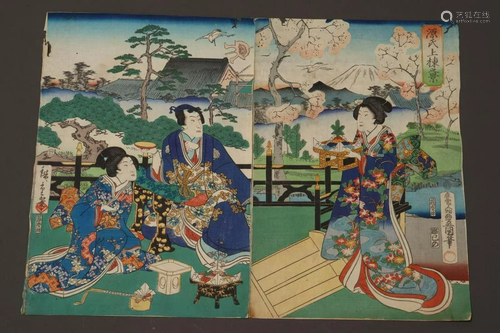 Two Japanese Woodblock by Tokoyuni III & Hiroshige