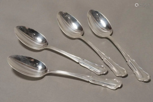 Four German Sterling Silver Dessert Spoons,