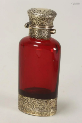 Victorian Sterling Silver and Ruby Glass Scent and