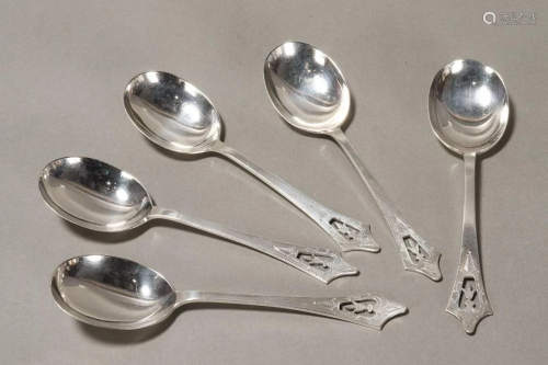 Five George V Sterling Silver Bouillon Spoons,