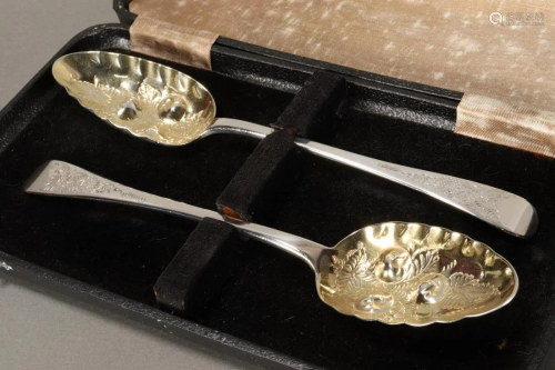 Pair of Victorian Sterling Silver Berry Spoons,