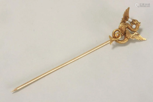 Victorian Gold and Pearl Dragon Stick Pin,