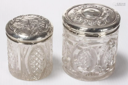 Two Edwardian Silver and Crystal Toilet Jars,