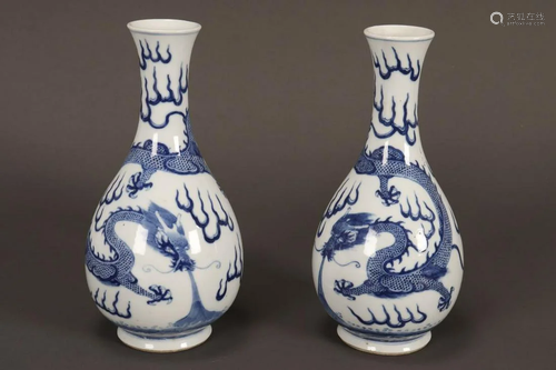 Pair of Chinese Qing Dynasty Blue and White Vases