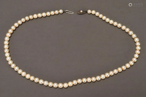 Ladies Single Strand Mikimoto Pearl Necklace,