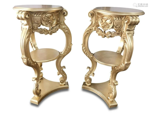 Lavish Pair of Large French Style Gilt Pedestals,