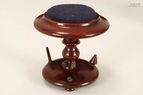 Mahogany Reel Holder and Pin Cushion,