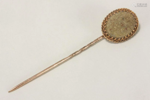 Gilt and Green Stone Stick Pin,