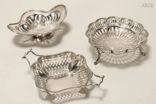 Three Sterling Silver Pierced Dishes,