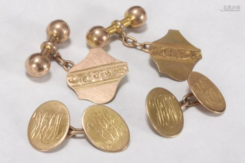 Two Pairs of Gents Gold Cufflinks,