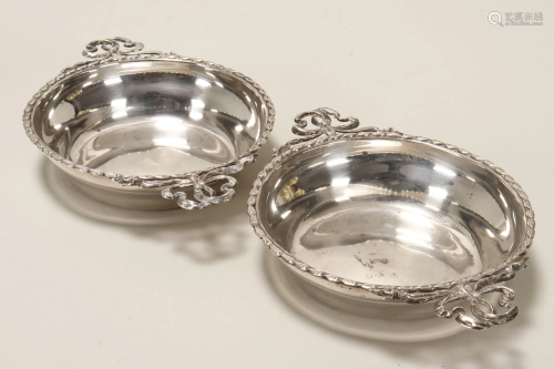 Pair Edwardian Sterling Silver Twin Handled Bowls,