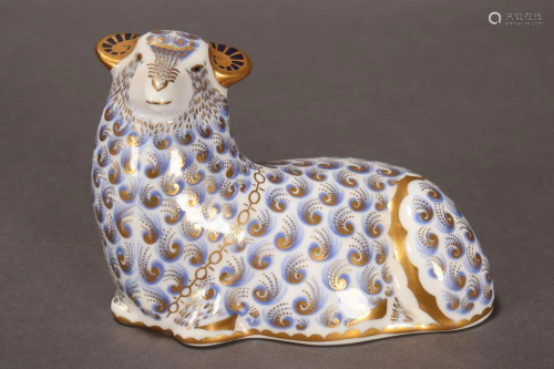 Royal Crown Derby Porcelain Ram Paperweight,