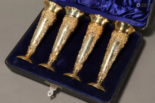 Set of Four Victorian Gilt Sterling Silver Trumpet