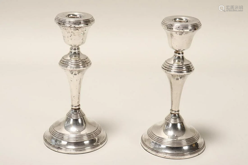 Pair of English Sterling Silver Candlesticks,