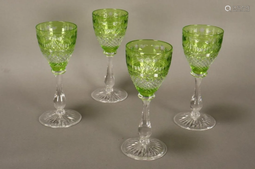 Beautiful Set of Four Flashed Cut Wine Glasses,