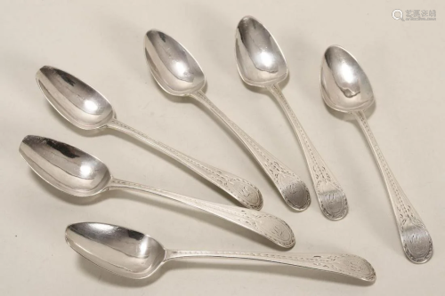 Set of Six George III Sterling Silver Teaspoons,