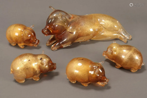 Murano Gold Fleck Glass Pig,