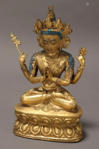 Sino-Tibetan Qing Dynasty Gilt Bronze Tara,
