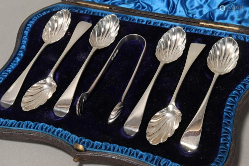 Victorian Sterling Silver Teaspoons & Sugar Tongs,