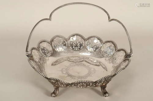 Lovely Victorian Sterling Silver Footed Basket,