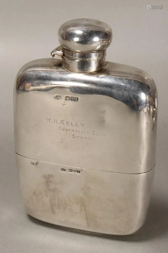 Large Edwardian Sterling Silver Flask,