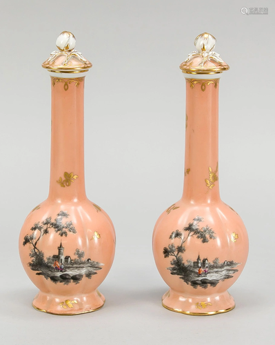 Pair of bottle vases with lids