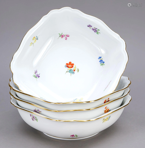 Four carrÃ© bowls, Meissen, 20t