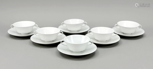 Six soup cups with saucer, KPM