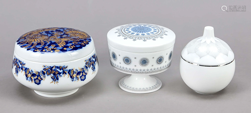 Three round lidded jars, 20th