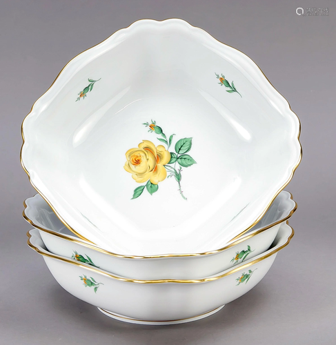 Three carrÃ© bowls, Meissen, af