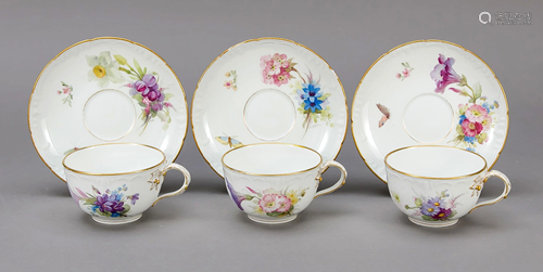 Three tea cups with saucer, KP