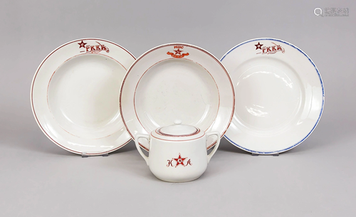 Sugar bowl and 3 plates, Russi