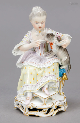 Girl feeding a cat, Meissen, 1