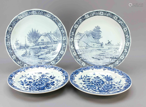 Four large wall plates, pair o