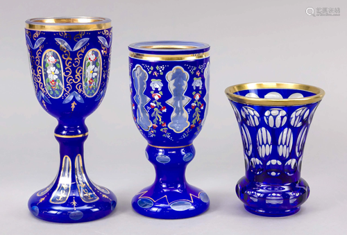 Two goblet glasses and a vase,