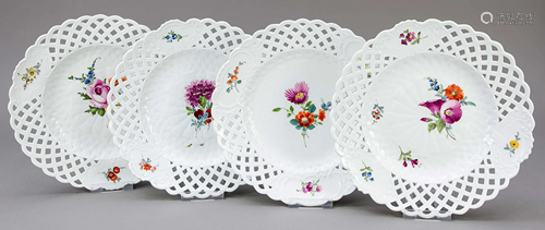 Four basket plates, Meissen, 1