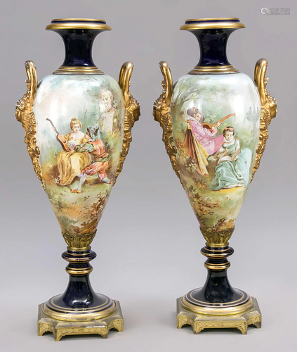 Pair of Sevres style grand vas